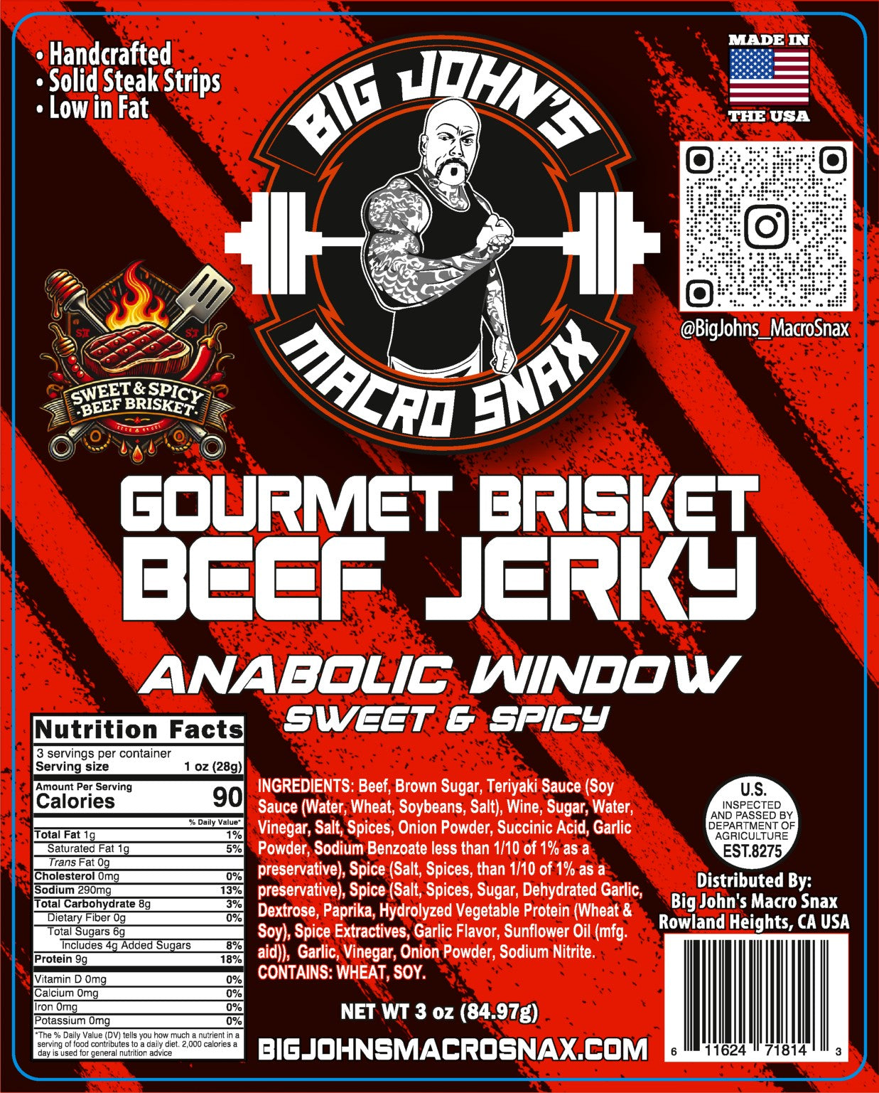 "Anabolic Window" Sweet & Spicy Brisket Beef Jerky - (3oz) High Protein Snack