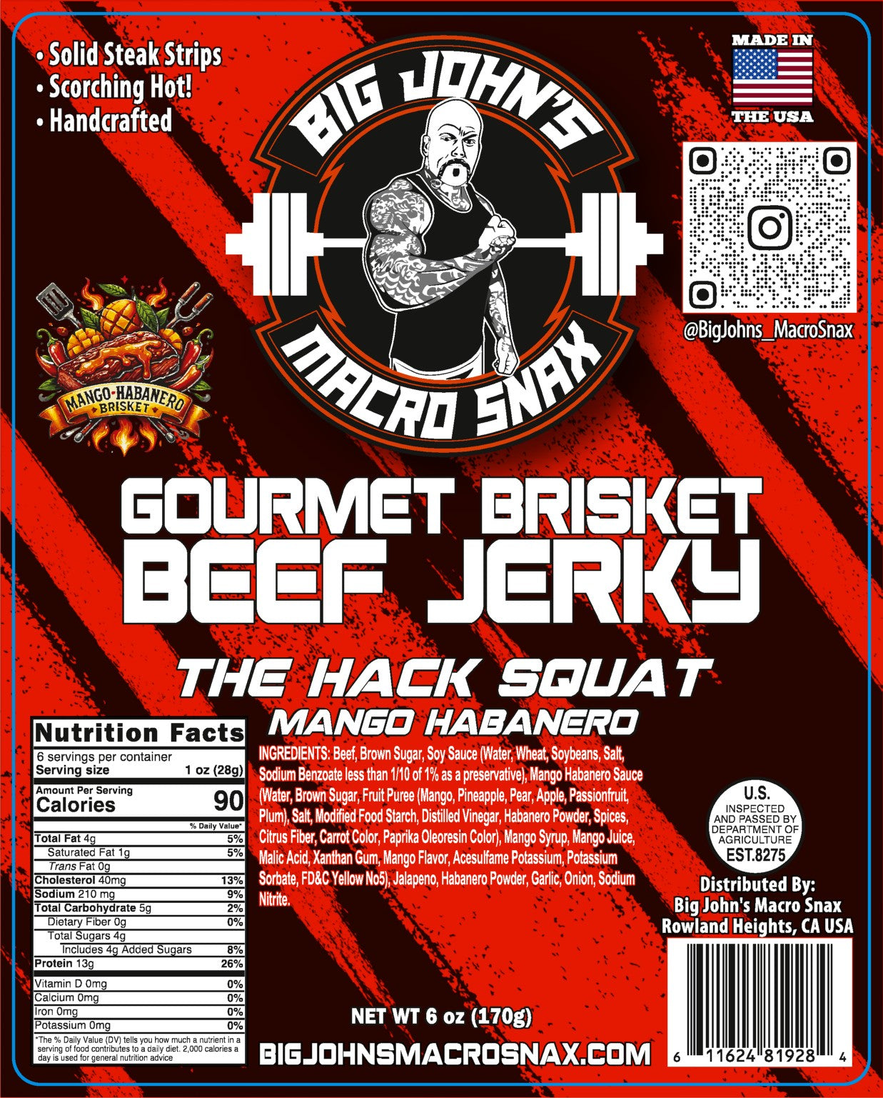 "Hack Squat" Mango Habanero Brisket Beef Jerky - (6oz) High Protein Snack