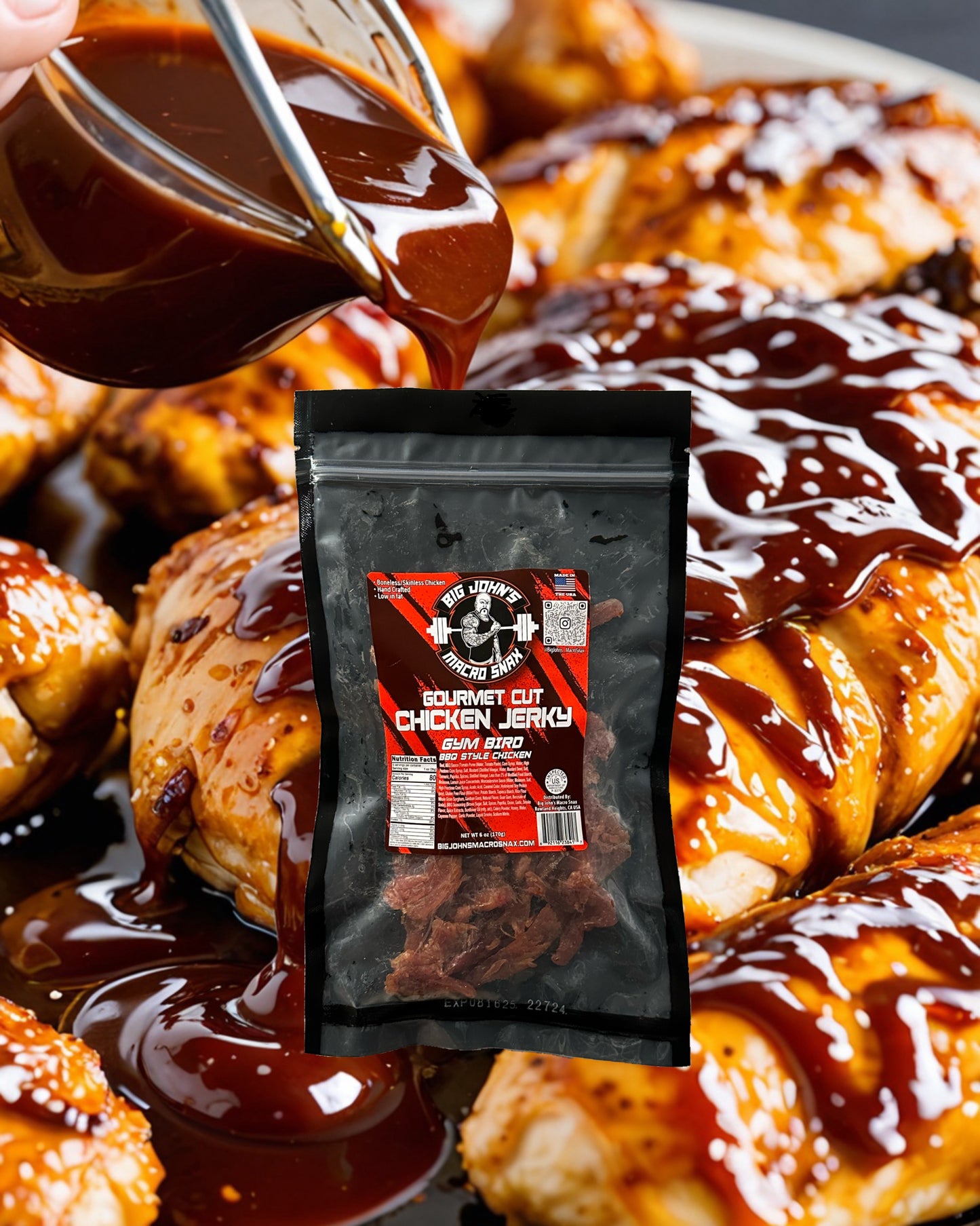 "Gym Bird" BBQ Style Chicken Jerky - (3oz) Premium Jerky High Protein Snack