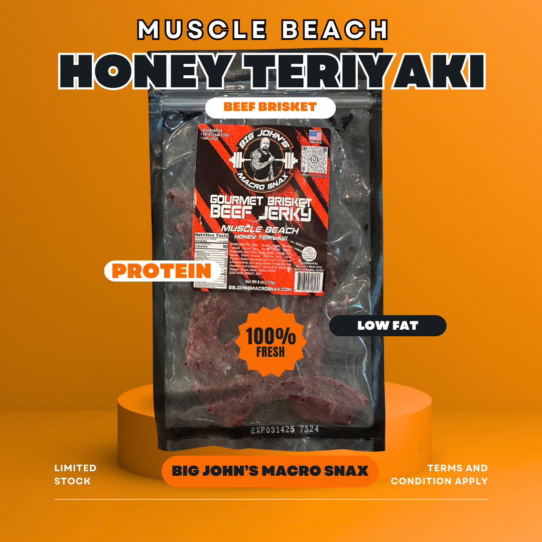 "Muscle Beach" Honey Teriyaki Brisket Beef Jerky - (3oz) High Protein Snack