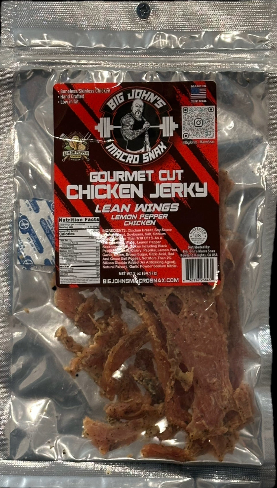 "Lean Wings" Lemon Pepper Chicken Jerky - (6oz) Premium Jerky High Protein Snack