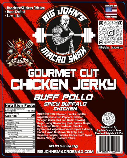 "Buff Pollo" - Buffalo Flavored Chicken Jerky (3oz) High Protein Premium Snack