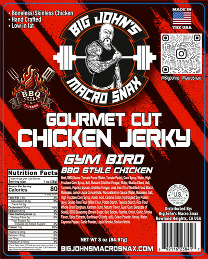 "Gym Bird" BBQ Style Chicken Jerky -  (3oz) Premium Jerky High Protein Snack